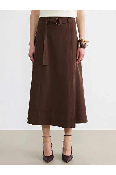 LC Waikiki Καφέ Φούστα σε γραμμή Α με Ζώνη τεμάχια στη μέση