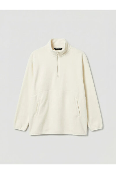 LC Waikiki Λευκό γυναικείο φούτερ με ψηλό γιακά Oversize από φλις