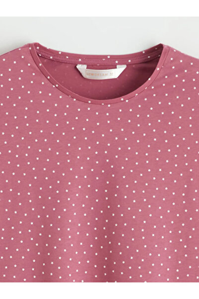 LC Waikiki Γυναικείο μπλουζάκι πιτζάμας με στάμπα αστεριών σε μπορντό χρώμα