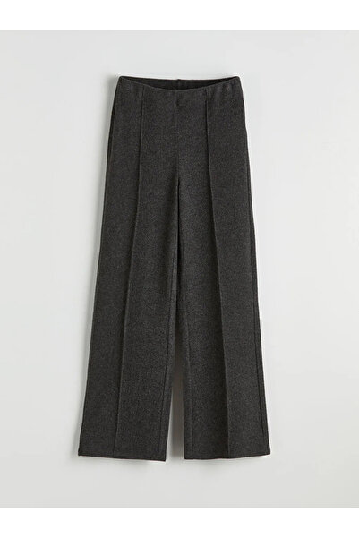LC Waikiki Anthracite Wide Leg Women's Knitwear Trousers with Elastic Waist
