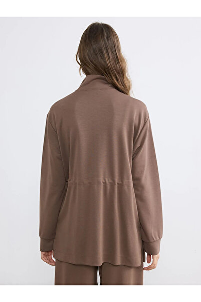 LC Waikiki Καφέ γυναικείο φούτερ με ψηλό γιακά και κορδόνι περίσφιξης με φερμ...