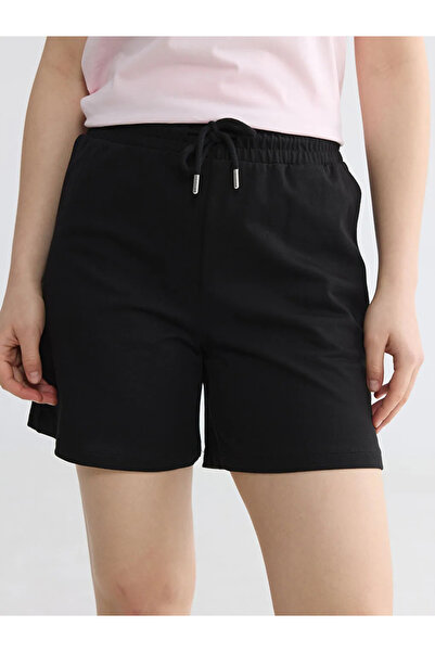 LC Waikiki Μαύρο γυναικείο σορτς με ελαστική μέση