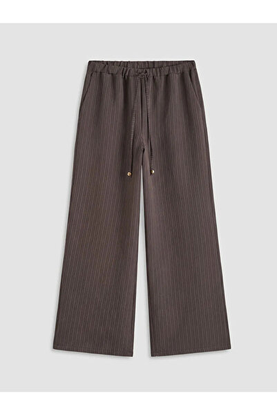 LC Waikiki Καφέ Ριγέ Γυναικείο Παντελόνι από Μείγμα Modal