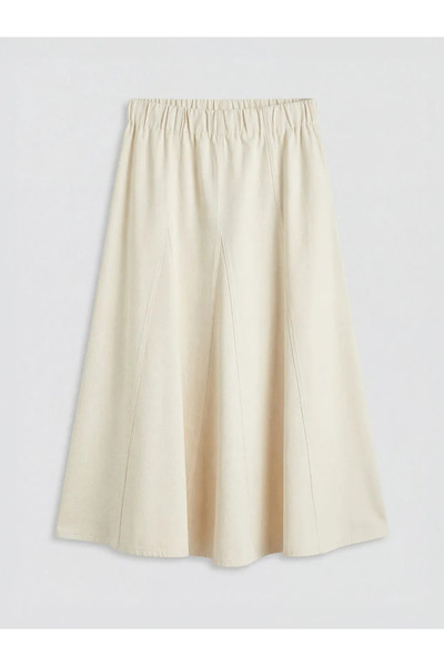 LC Waikiki Εκρού τζιν φούστα με ελαστική μέση και φαρδιά γραμμή