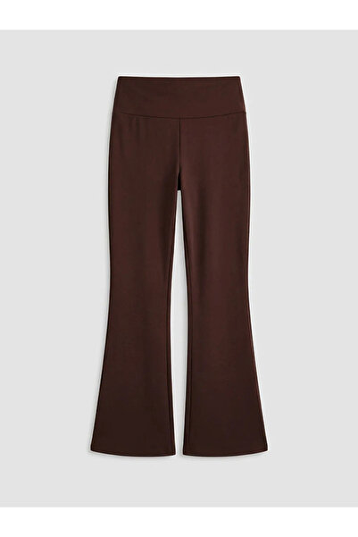 LC Waikiki Καφέ ψηλόμεσο γυναικείο κολάν παντελόνι ισπανικού τύπου