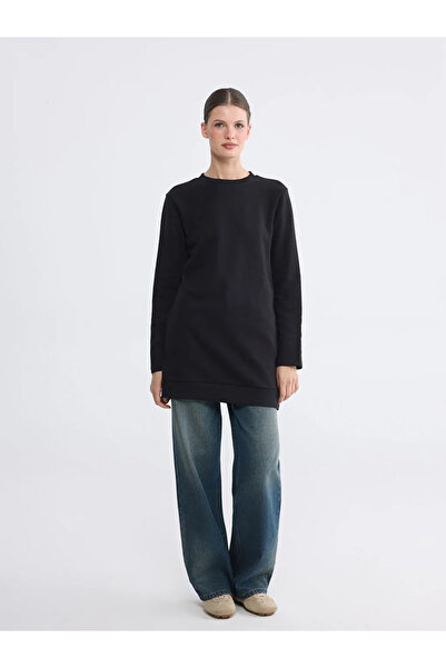 LC Waikiki Μαύρο γυναικείο φούτερ με λαιμόκοψη τούνικ