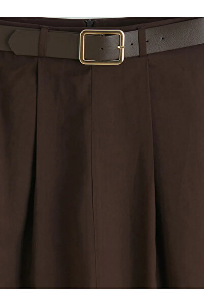 LC Waikiki Καφέ μίντι φούστα με ζώνη και σκίσιμο