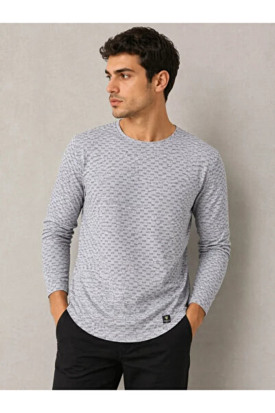 Veraura Lifestyle Men's Lycra Textured Long Sleeve T-Shirt Oval Cut - Gray