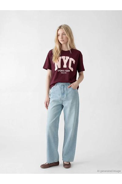 LC Waikiki Γυναικείο τζιν παντελόνι με ελαστική μέση και φαρδιά μπατζάκια σε ...