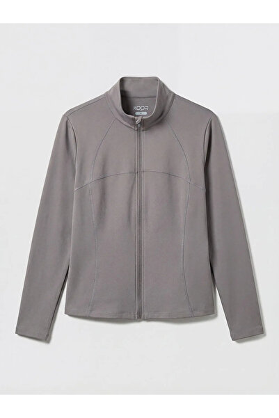 LC Waikiki Γκρι γυναικείο φούτερ με ψηλό γιακά και φερμουάρ