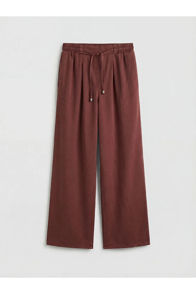 LC Waikiki Καφέ Γυναικείο Τζιν Παντελόνι με Ελαστική Μέση και Φαρδιά Γραμμή