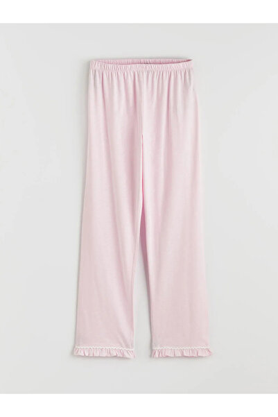 LC Waikiki Ροζ ελαστικό γυναικείο παντελόνι πιτζάμας με βολάν στη μέση