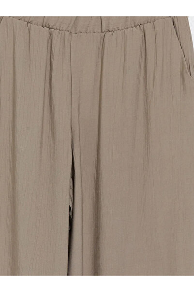 LC Waikiki Καφέ Γυναικείο Σατέν Παντελόνι με Ελαστική Μέση