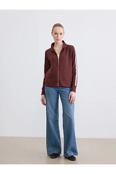 LC Waikiki Καφέ γυναικείο φούτερ με φερμουάρ και υπέροχη αίσθηση στην αφή