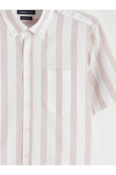 LC Waikiki Ανδρικό πουκάμισο Mercan Regular Fit με ρίγες και σχέδιο Dobby