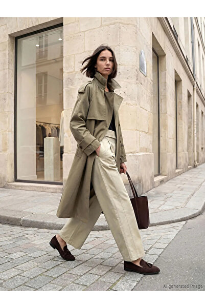 LC Waikiki Μπεζ Loose Fit Με πιέτες Γυναικείο Υφασμάτινο Παντελόνι