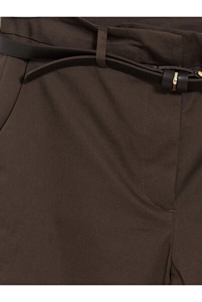 LC Waikiki Καφέ Beli Ζώνη τεμάχια Γκαμπαρντίνα Γυναικεία Παντελόνια