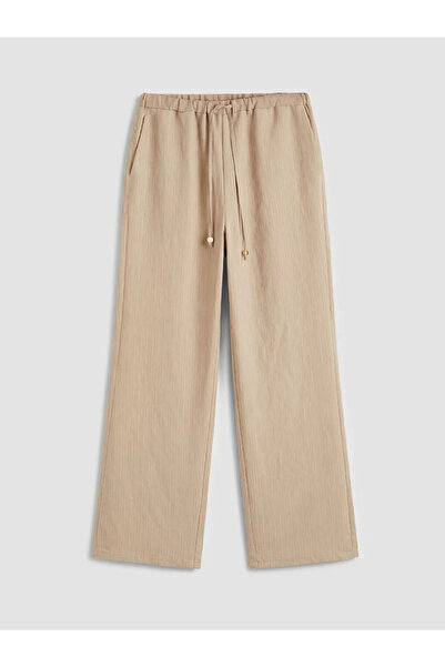 LC Waikiki Μπεζ ριγέ γυναικείο παντελόνι από μείγμα Modal