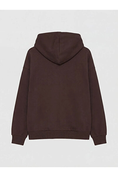 LC Waikiki Καφέ με κουκούλα oversized Γυναικείο φούτερ με φερμουάρ