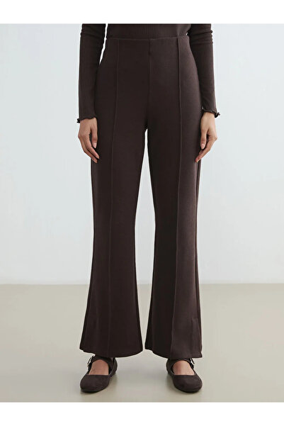 LC Waikiki Καφέ ελαστική μέση καμπάνα Γυναικείο παντελόνι