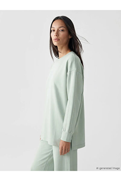 LC Waikiki Γυναικείο φούτερ Green Crew Neck Soft Touch