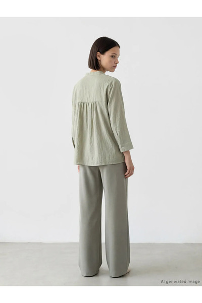 LC Waikiki Πράσινο γυναικείο πουκάμισο με υφή και γιακά