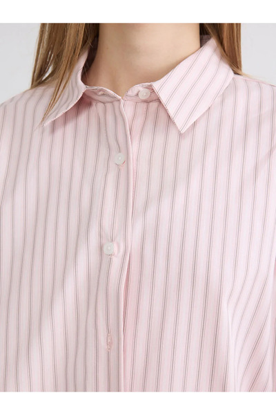 LC Waikiki Ροζ Ριγέ Γυναικείο πουκάμισο Oxford