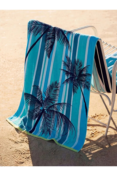 LC Waikiki Πετσέτα θαλάσσης με μπλε σχέδιο φοίνικα 70x150 εκ.