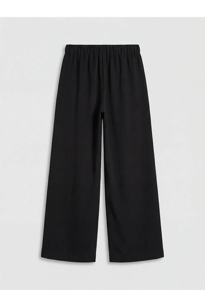 LC Waikiki Μαύρο γυναικείο παντελόνι με ελαστική μέση φαρδιά πόδι