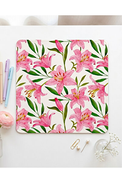 matizya Pembe Zambak Mousepad | Çiçek Desenli Estetik Masa Pedi 19x23 cm