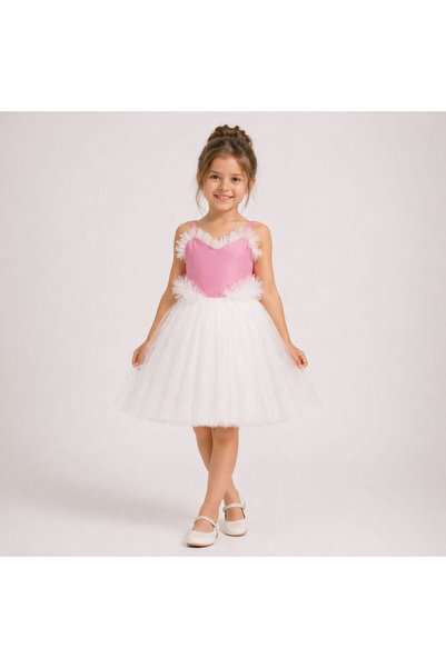 THEQUEST Girl's Dress with Straps, Pink Top, Tutu Skirt, Princess Model, Birthday & Party