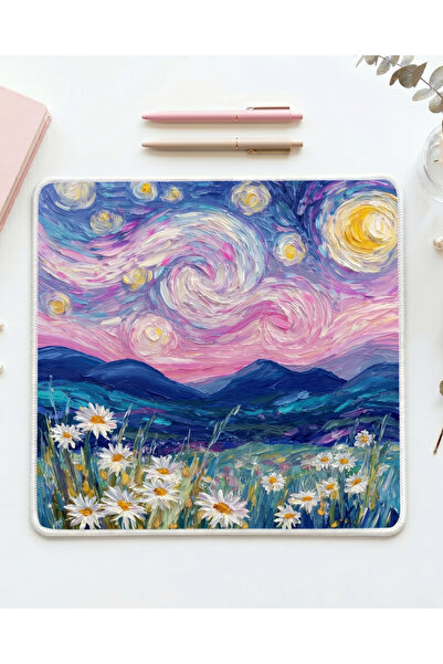 matizya Yıldızlı Çiçek Manzara Mousepad | Sanatsal Estetik Masa Pedi 19x23 cm