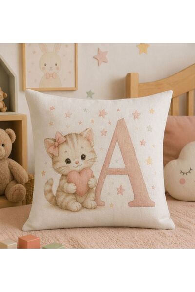KADOREX DESIGN Sevimli Kedicik Harfli Bebek Odası Kırlent Kılıfı (40 x 40) cm