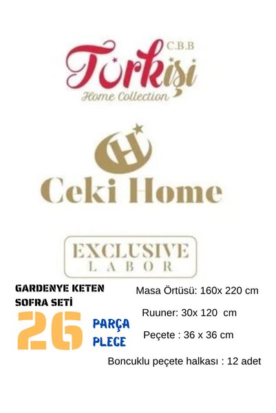 Ceki Home 12 Kişilik Sofra Takımı –Dertsiz 12 Kişilik Masa Seti 26 Parça Çeyizlik Dertsiz Gardenye Keten