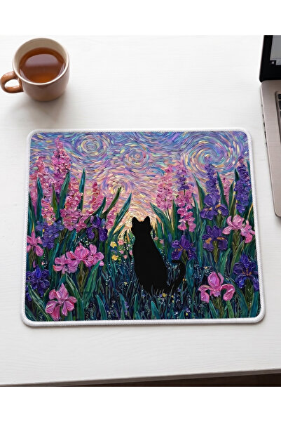 matizya Yıldızlı Gece Kedi Mousepad | Sanatsal Çiçekli Estetik Masa Pedi 19x2...