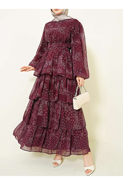 Lavanta Tekstil Φόρεμα με βολάν και στρώσεις