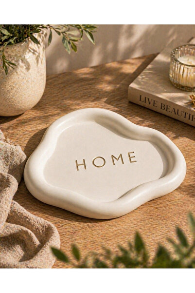 mythos Altın Sarısı Home Yazı Detaylı Bohem Beton Sunum Tepsisi Dekoratif 22 cm