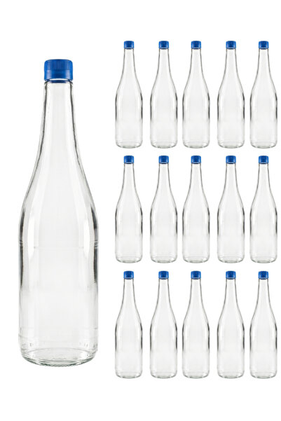 Milea 15 Adet Sızdırmaz Plastik Mavi Kapaklı Şeffaf Cam Süt Ayran Limonata Me...