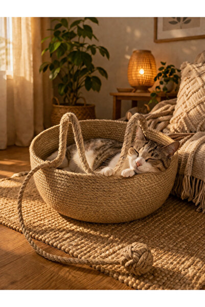 Bohemahome Hasır jüt kedi ve köpek yatağı