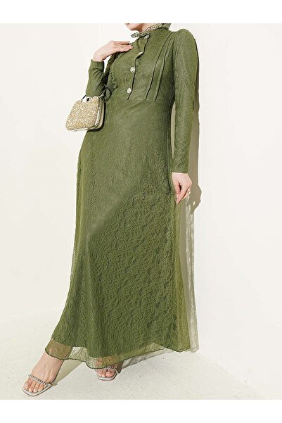 Lavanta Tekstil Βραδινό φόρεμα με δαντέλα και μισό κουμπί στον ώμο