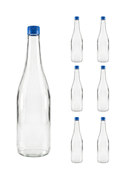 Milea 6 Adet Sızdırmaz Plastik Mavi Kapaklı Şeffaf Cam Süt Ayran Limonata Meş...