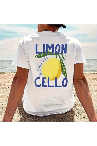 Caddemia %100 saf pamuklu şık gündelik bol spor LIMON CELLO desen baskılı yuv...