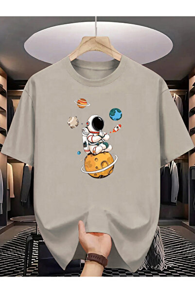 Caddemia yaz % 100% pamuk moda rahat gevşek spor Karikatür Astronot Gezegen D...