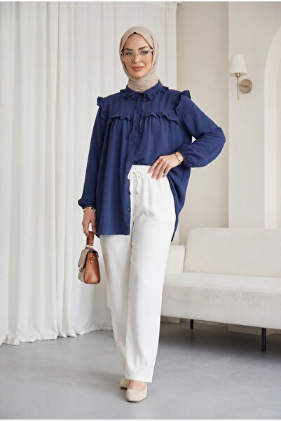 Modamorfo Πουκάμισο Cupra με δέσιμο στο λαιμό, ελαστικά μανίκια και βολάν - i...