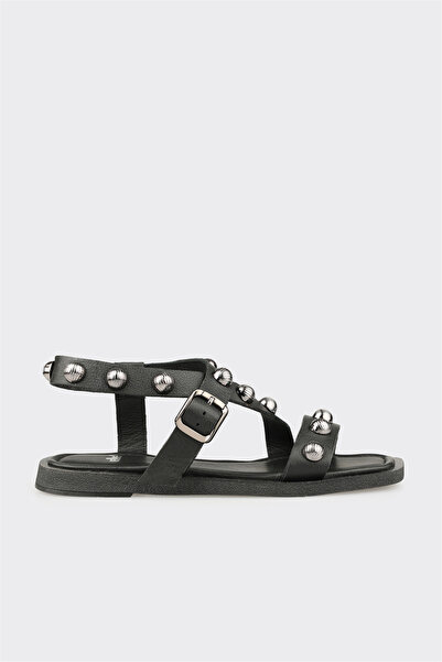 Elle Shoes Siyah Deri Kadın Sandalet
