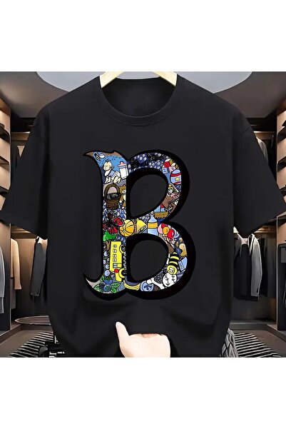 Yaz %100 pamuk spor rahat moda gevşek artı boyutu yaratıcı B harfi baskılı yuvarlak boy