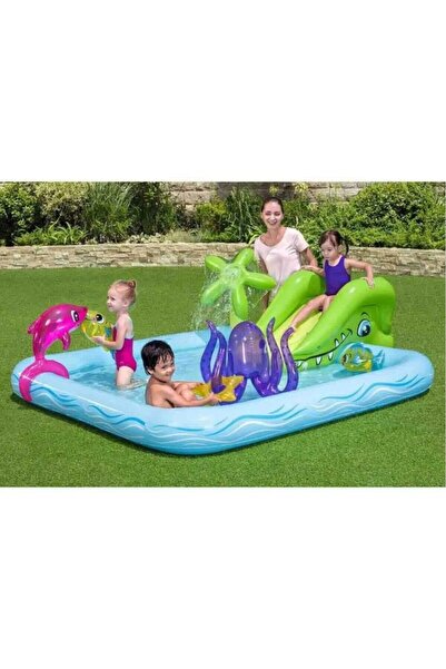 BESTWAY Büyük Boy Renkli Akvaryum ve Kaydıraklı Oyun Havuzu 2.39x2.06x0.86m