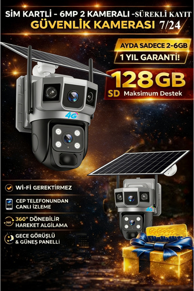 Dobest 2Kameralı 4G SIM Kartlı Güneş Enerjili Güvenlik | 1Solar Panel | 8000m...