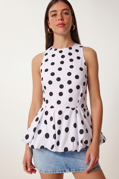 Lovelyİstanbul Μπλούζα με πουά σχέδιο και σχέδιο μπαλόνι LZV0070 ΛΕΥΚΗ