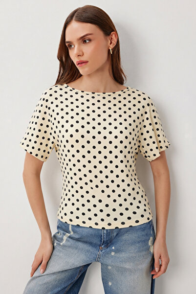 Lovelyİstanbul Πουά Πλεκτή Μπλούζα Sandy LCR0121 ΚΙΤΡΙΝΟ